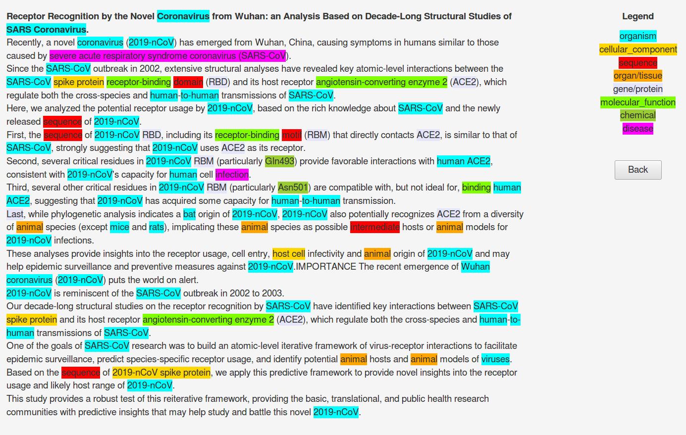 Large-Scale Literature-Based Entity Recognition for COVID-19 Project Image